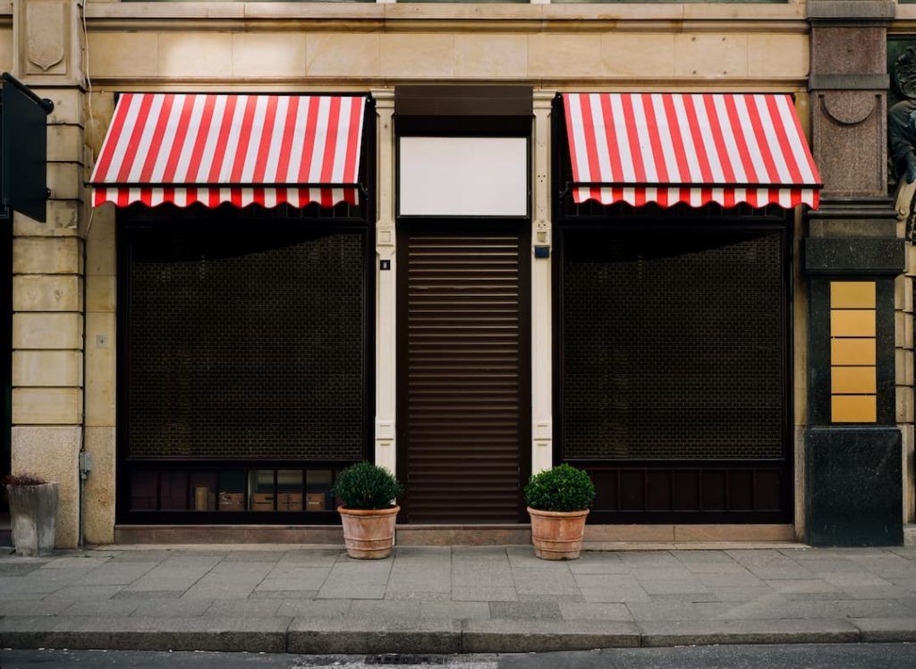 Shop front with security shutters down